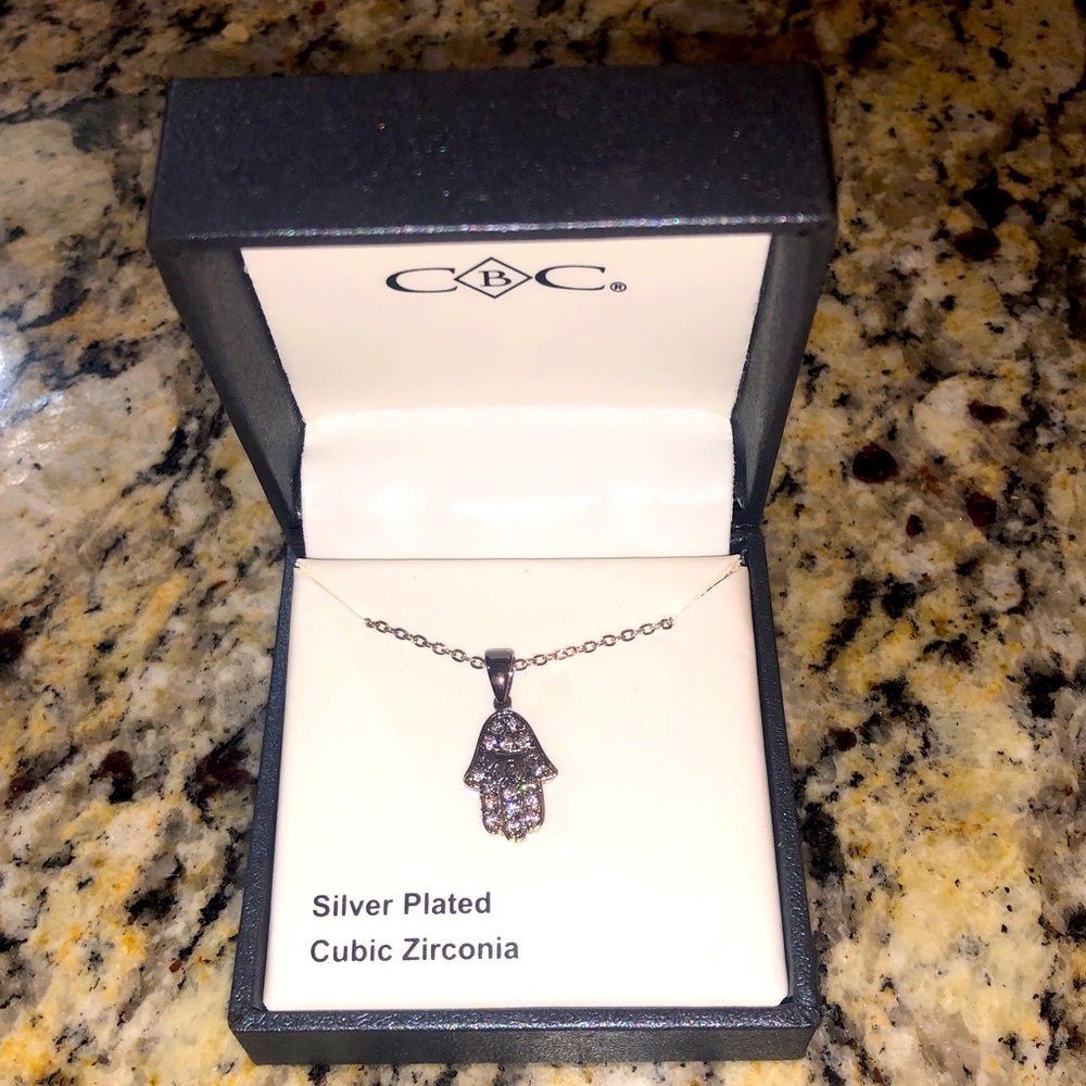 NWT✨CBC Silver-Plated Cubic Zirconia Hamsa Hand Necklace Macy's